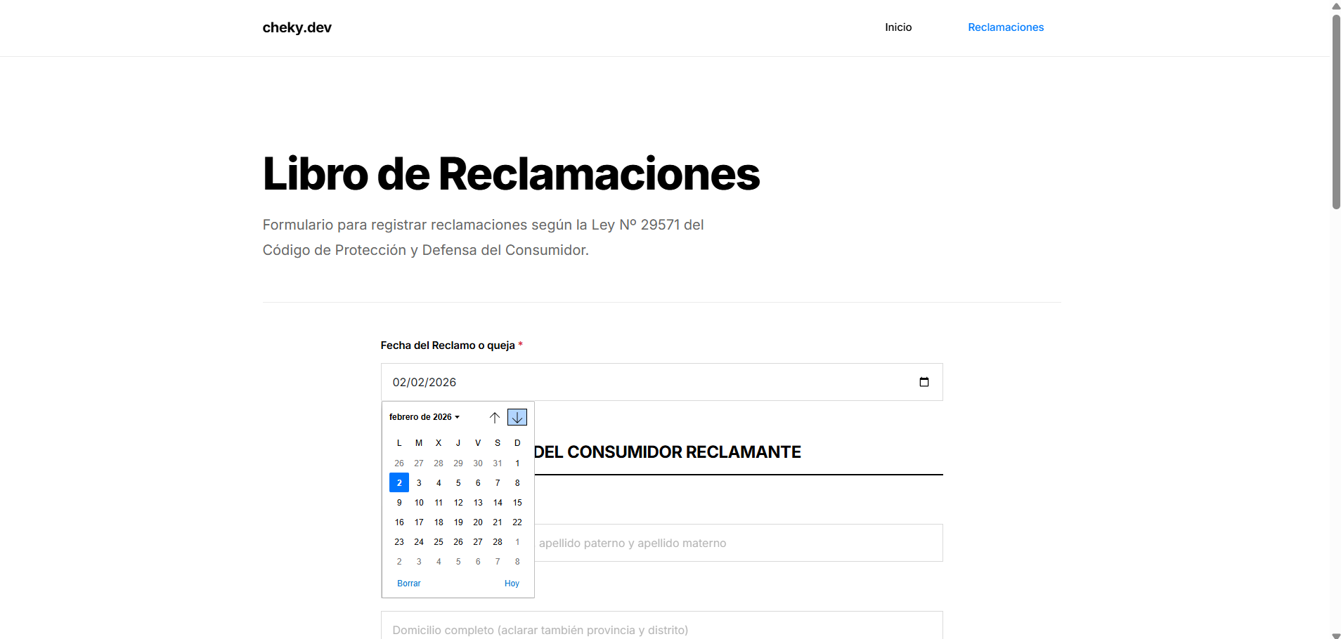 Hoja de Reclamaciones