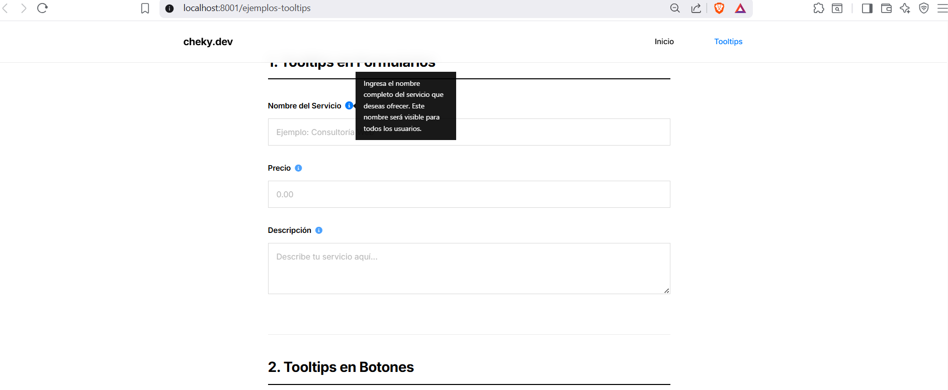 Ejemplos de Tooltips